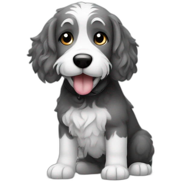 A gray and black and white ausidoodle dog watching a moving and saying NO APPLE TV emoji