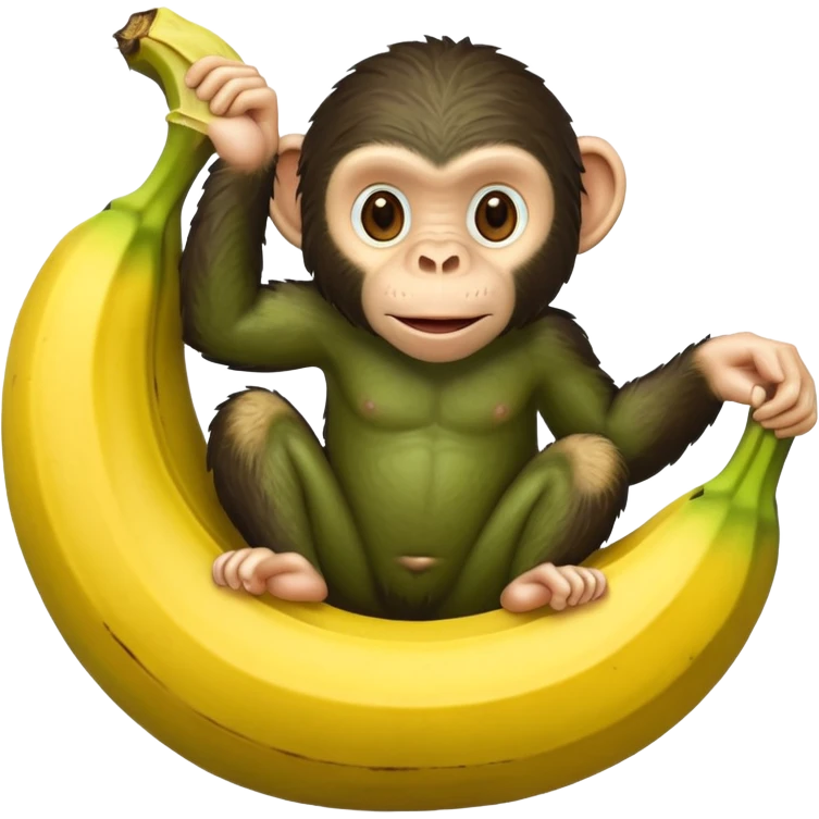 A green chimpanzee inside a giant banana peel emoji