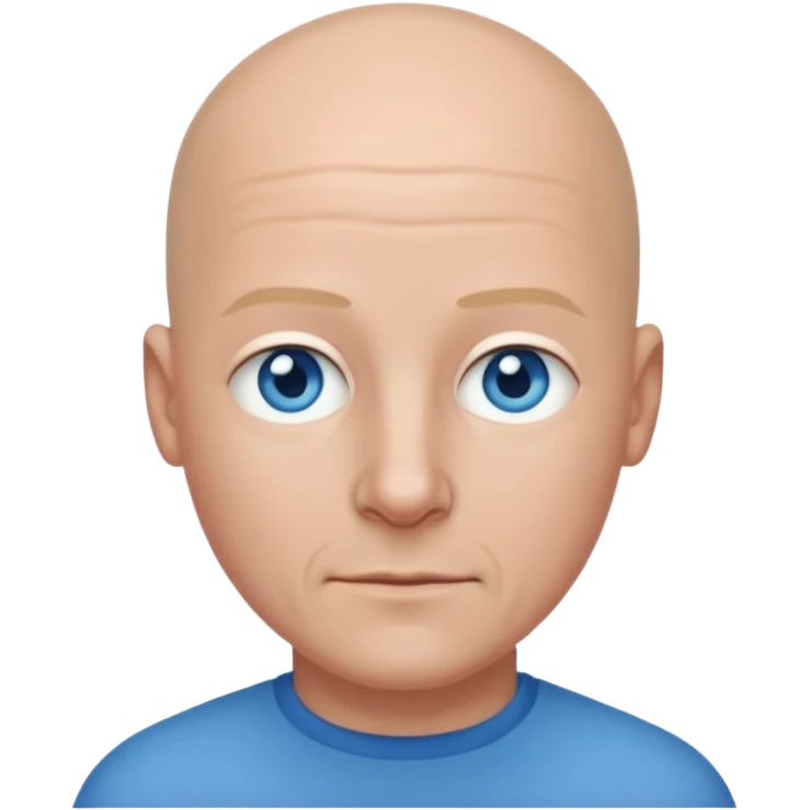 John Hendy with blue eyes, bald head emoji