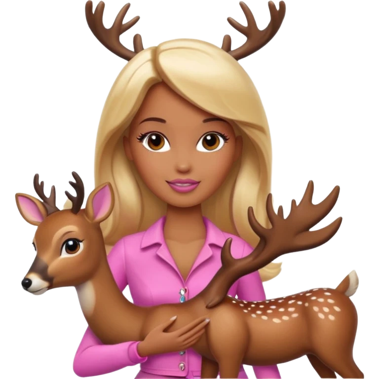 brown skin blonde barbie with deer emoji