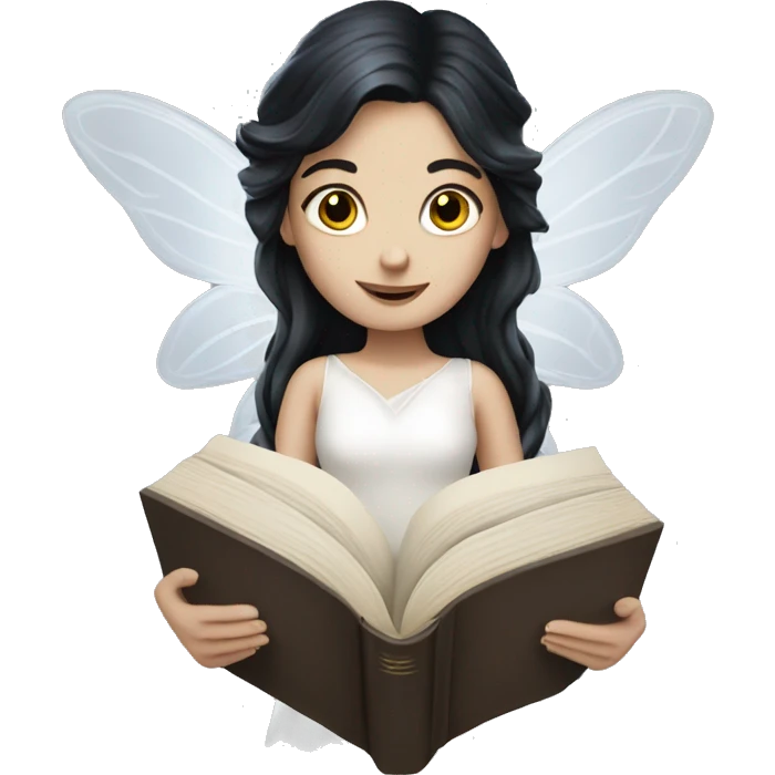 Dark haired white fairy with a book  emoji