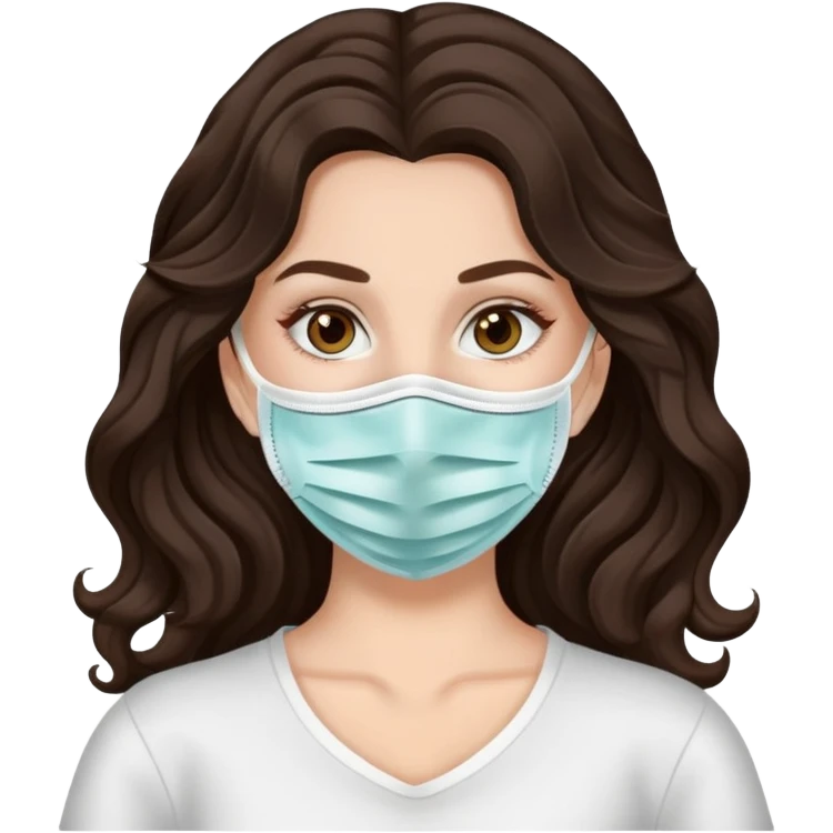 A white girl with long dark brown wavy hair and face mask emoji