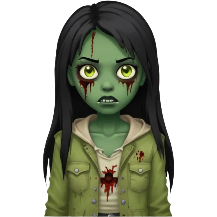 garota zumbi pele negra cabelo longo e liso preto emoji