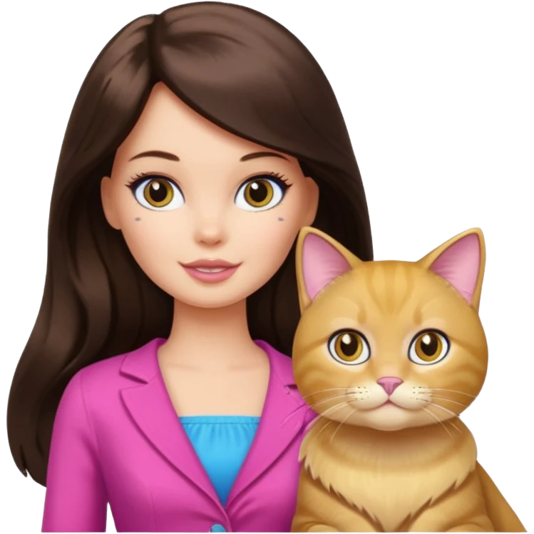 White Barbie girl dark brown long hair with British gold cat emoji