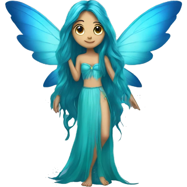 Beautiful, fairy, blue, turqoise, long hair, big wings emoji