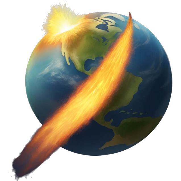 Earth as a comet flaming streak emoji