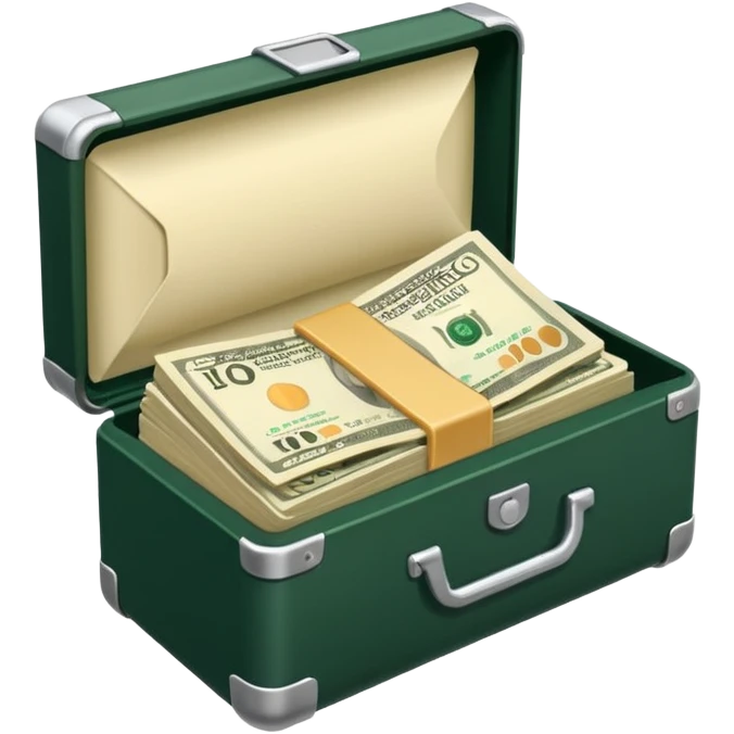 light beige banknotes in an open dark green case emoji
