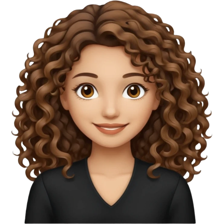 brown balayage hair long curly (not to much curly/not afro), light skin tone, brown eyes, not too skinny, black outfit emoji
