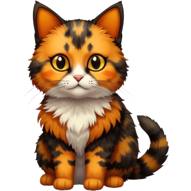 small tortoiseshell cat. only black and and orange. amber eyes. full body.  emoji
