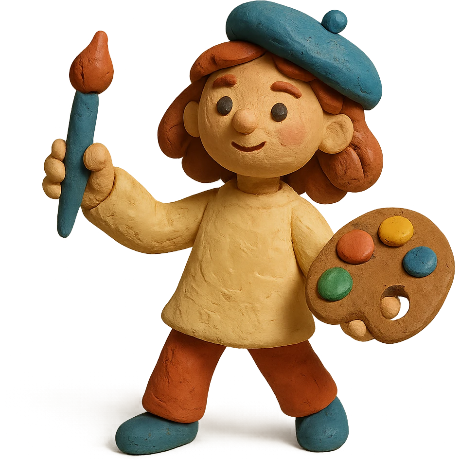 girl artist character holding a paintbrush and palette in a creative pose emoji