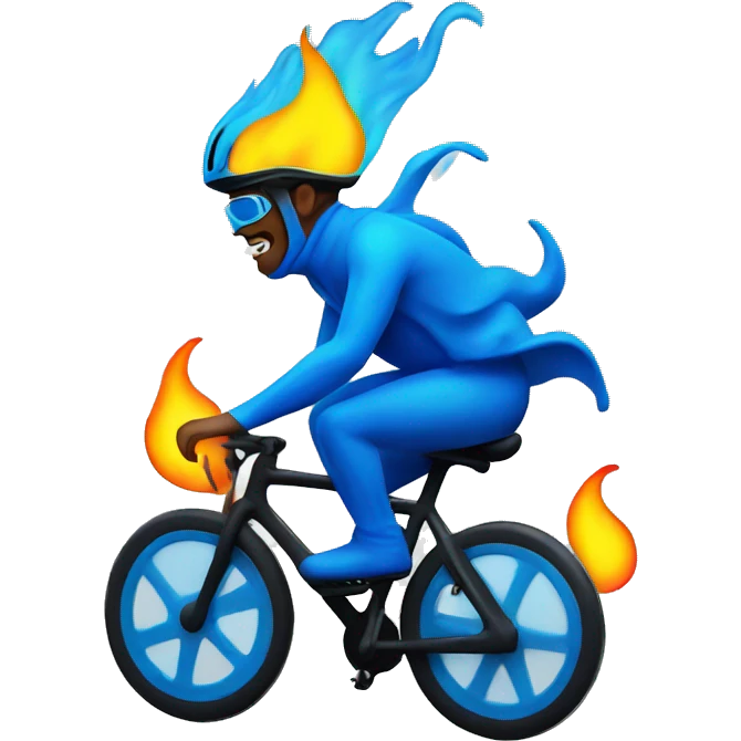 cyclist with huge blue flames emoji