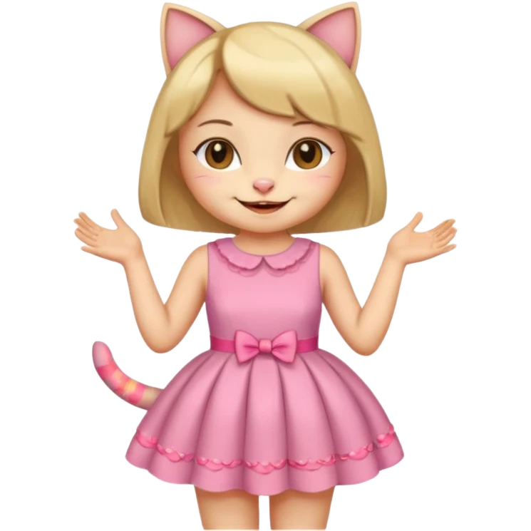 happy girl cat with a bob haircut wearing a birthday dress emoji