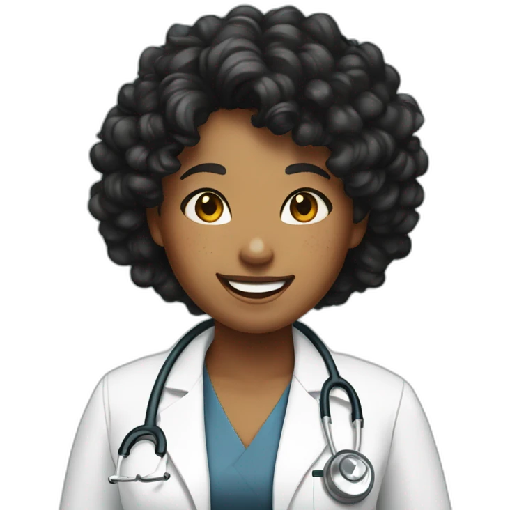 Doctor Girl with freckles and curly black hair upto her back laughing emoji