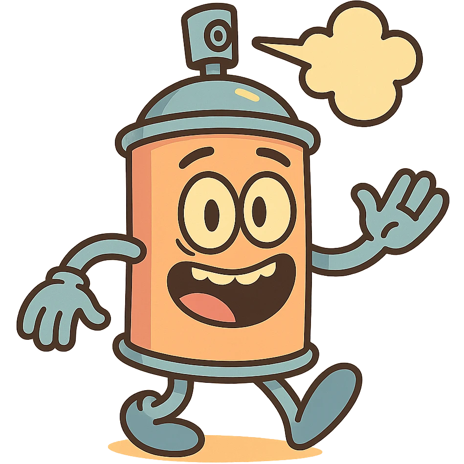 cartoon style spray can with bold lines and playful colors emoji