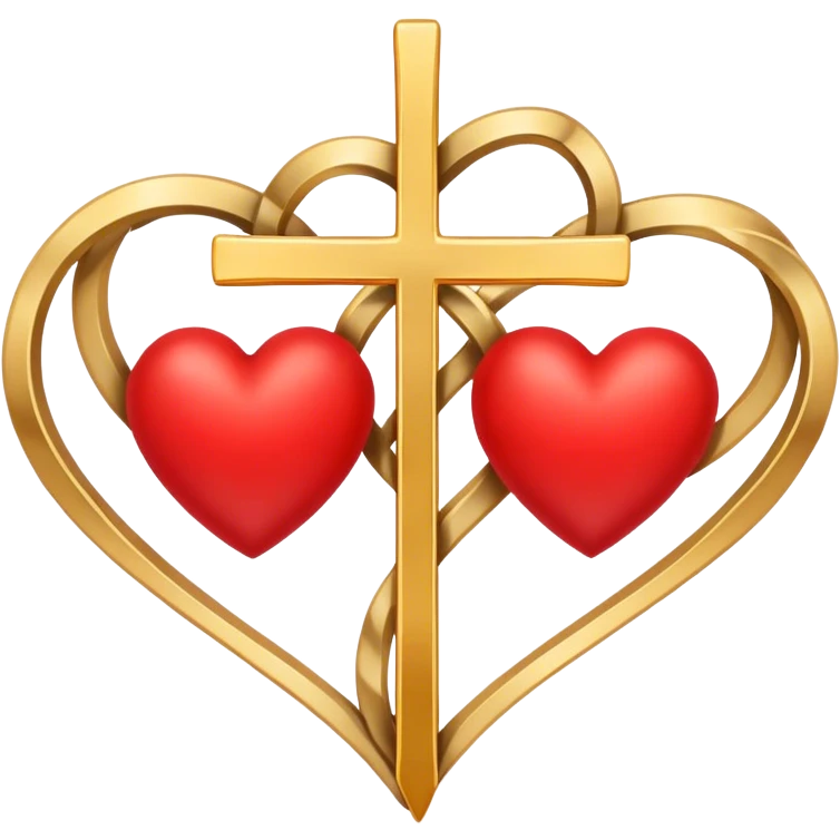 Two red  heart outlines  entwined with a simple gold cross  emoji