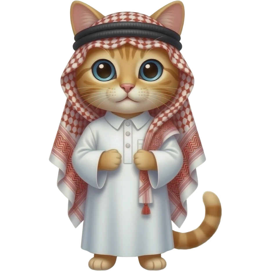 Cat wearing white thobe with Shelagh Saudi clothes emoji