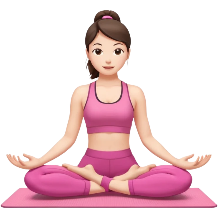 white brunette woman stretching on a yoga mat, pink sportswear, pilates pose emoji