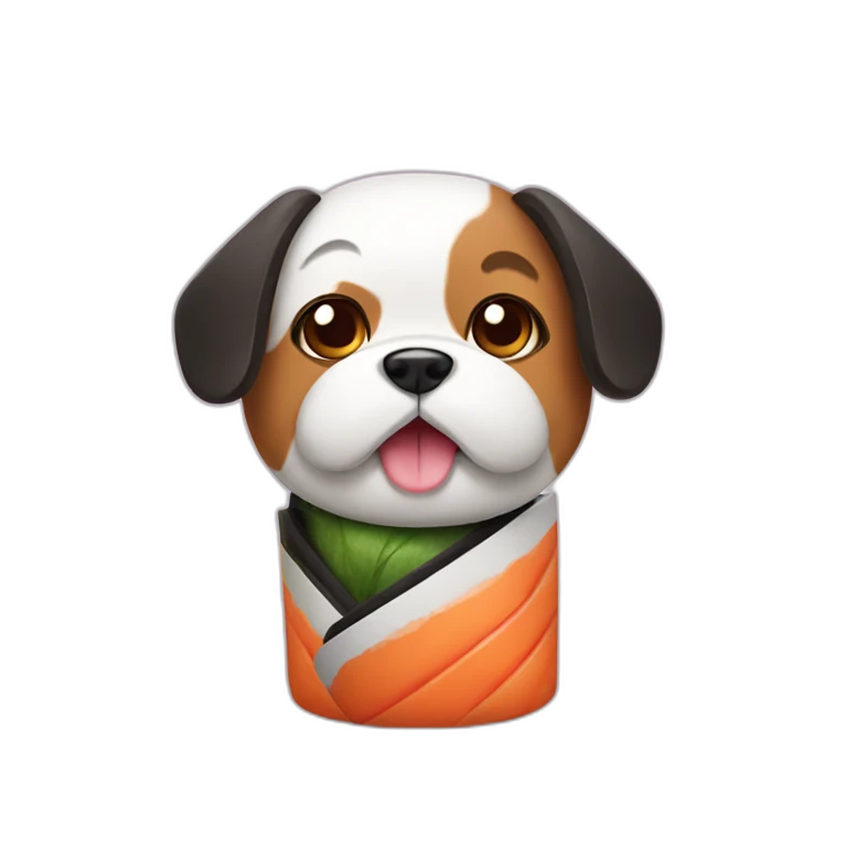 Dog dressed as sushi emoji