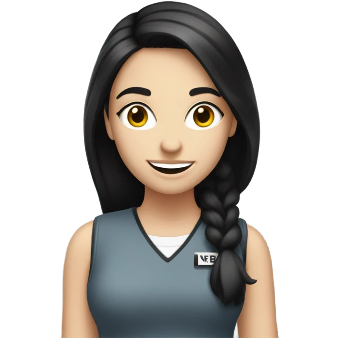 White girl black hair holding a nerd sign emoji