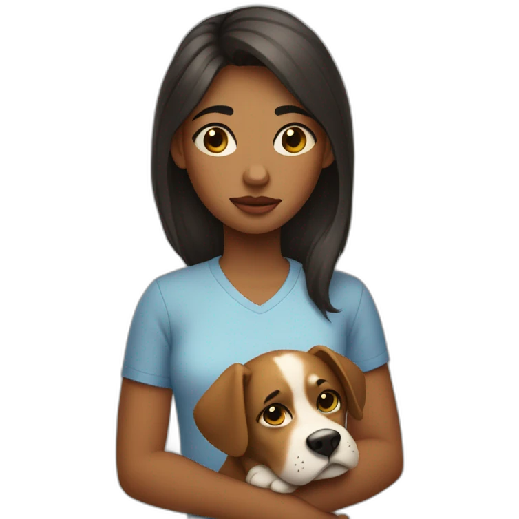 a girl with bruises under her eyes and a dog in her hands emoji