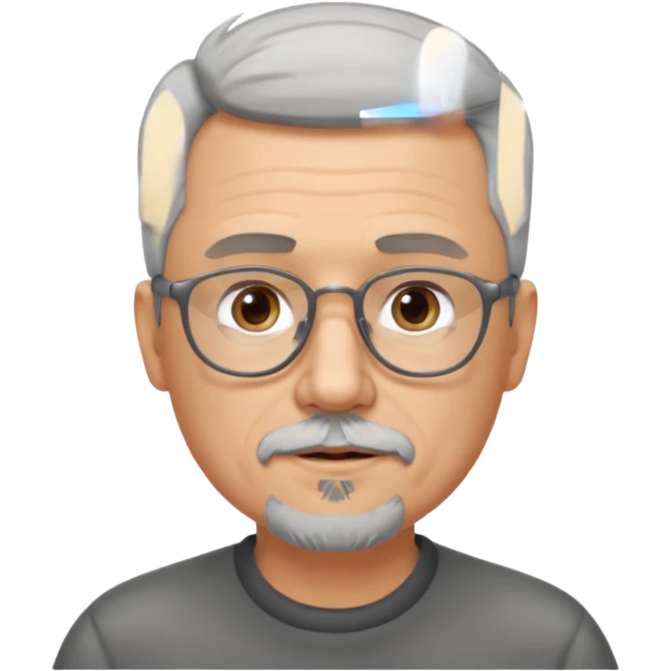 54 year old man, short shaved grey hair, goatee, glasses emoji