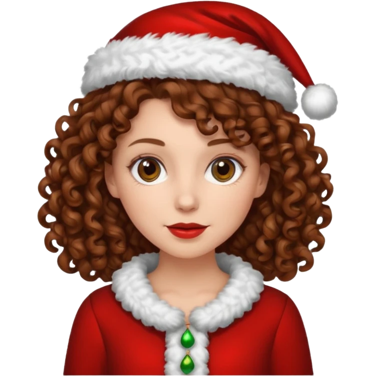 white woman with brown curly hair wearing a christmas outfit  emoji