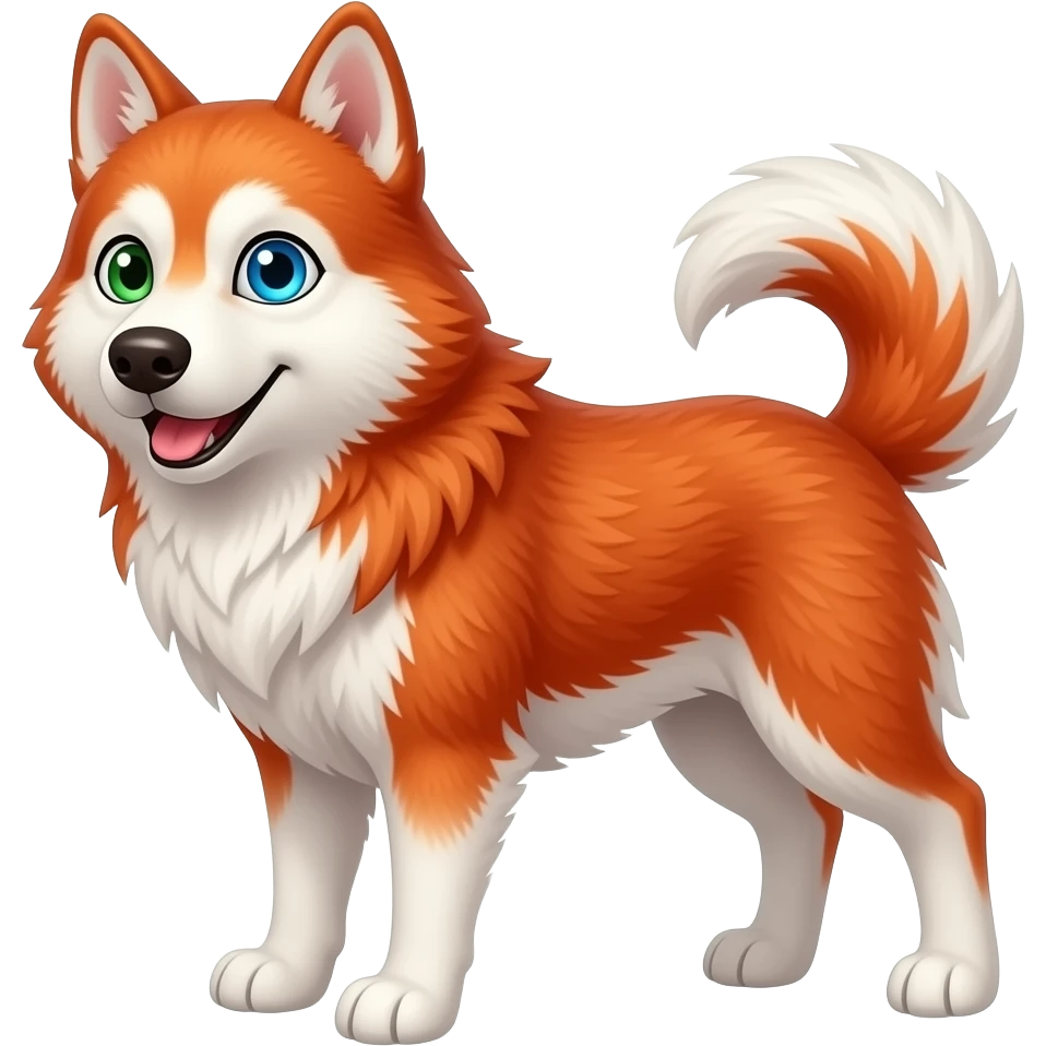 Red haired husky with a blue right eye and a green left eye emoji