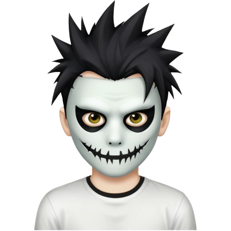 zombie boy with spiky emo hair and white shirt emoji and he wears an anonymous mask emoji
