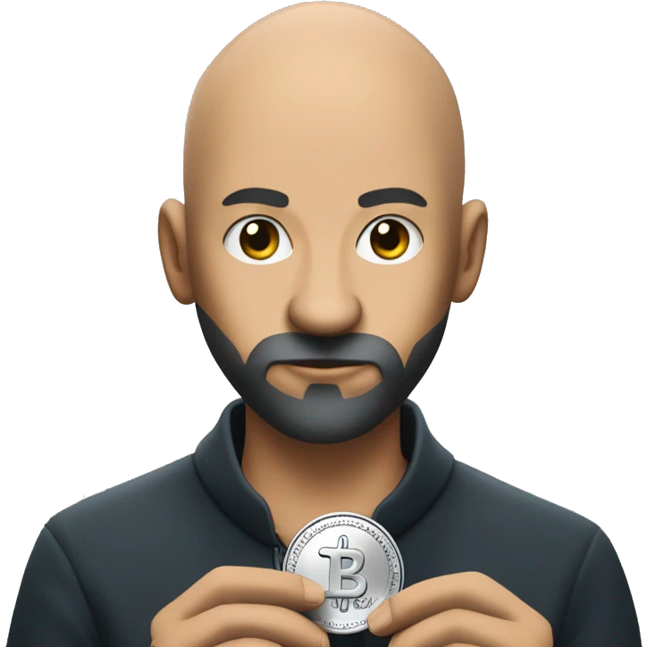  Bald guy with a shadow beard holding XRP coin logo emoji
