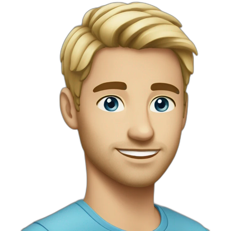 27 years old handsome man with blue eyes, black short hair emoji