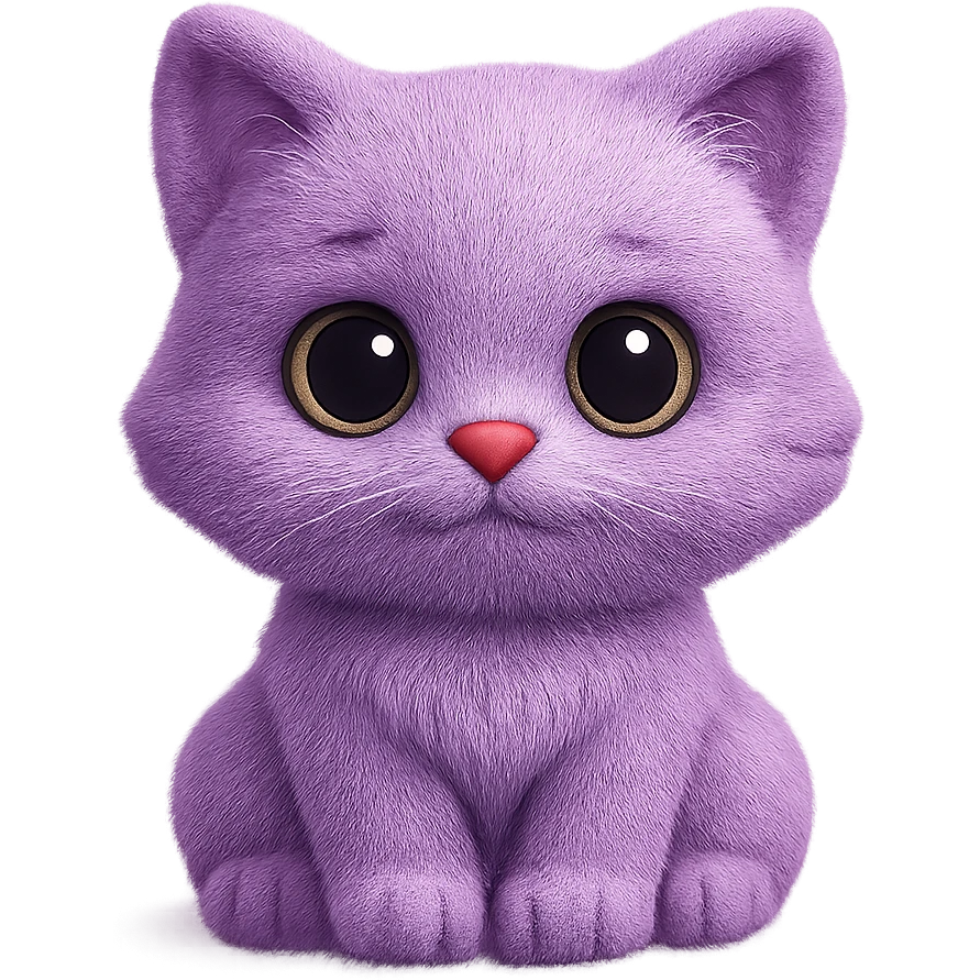 A fluffy kitten with big expressive eyes, soft ears, and a tiny pink nose. The plush cat has detailed textures and a cozy appearance. emoji