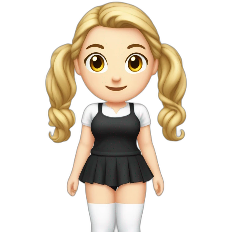 Front view full body curvy caucasian beauty headstands straight hands up black skirt white knickers white socks emoji
