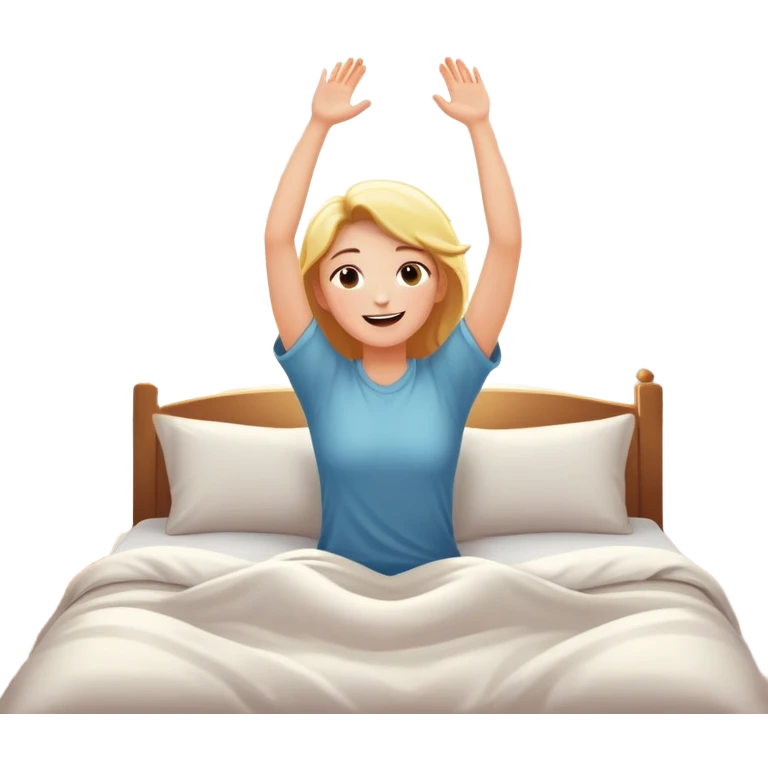 person waking up in bed, stretching with sunlight coming through the window, cheerful and fresh emoji