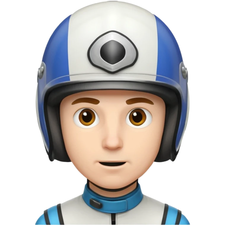 white male racer in helmet, crazy look emoji