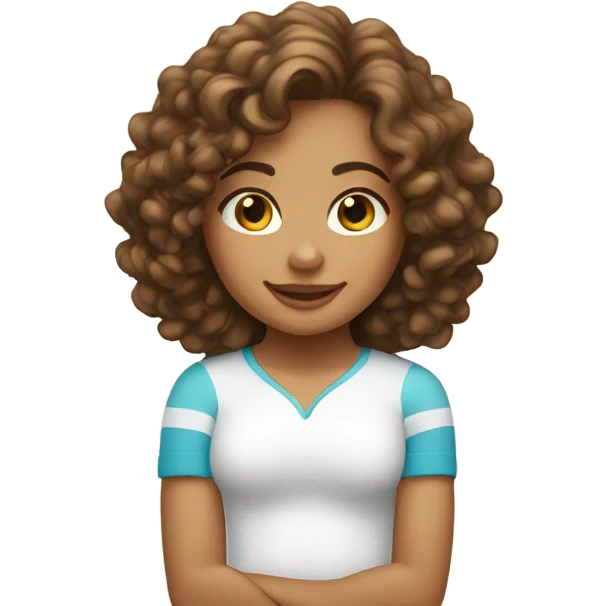 Pretty girl with brown curly hair light skin on a surfboard  emoji