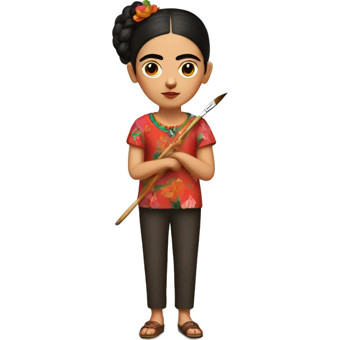 full body frida kahlo unibrow kid with paintbrush emoji