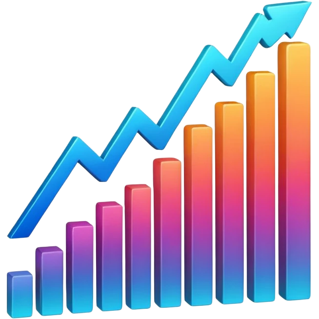 Create an  emoji that represents a stock/share, combining a clean upward-trending chart, a minimal financial symbol, and a confident growth vibe, using simple shapes, smooth gradients, and the polished. emoji