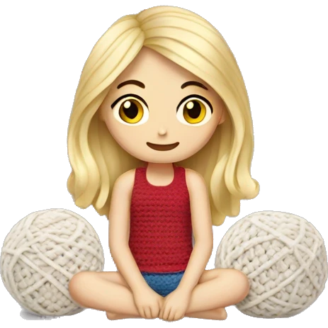 white blond Girl sitting doing crochet emoji