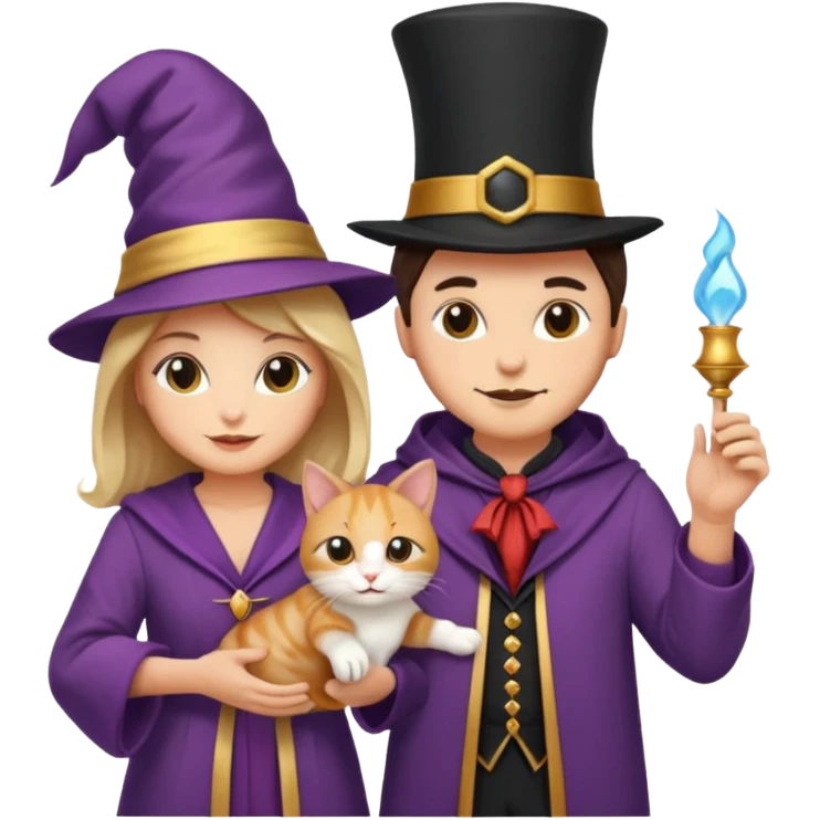 magician couple and their pet cat emoji