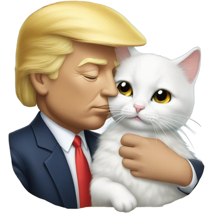Photo realistic, Donald Trump, kissing and embracing white cat, emoji