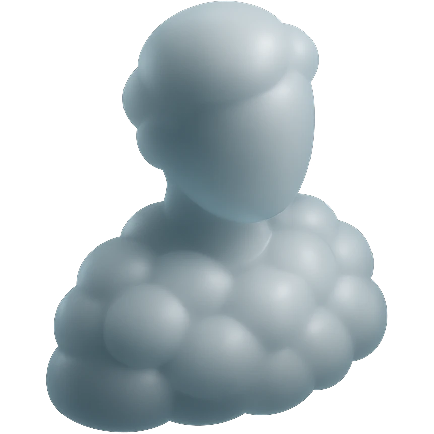person made entirely of bright, convex clouds up to the shoulders, looking straight, matte glass style emoji