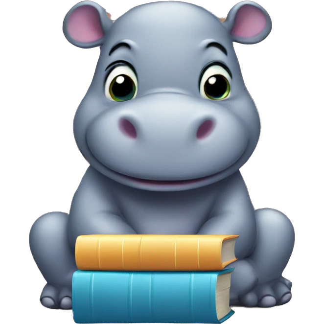 cute hippo with books emoji