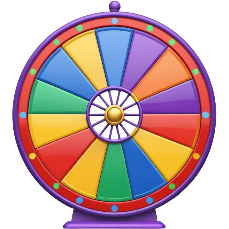 can you make me a prize wheel with the colors red, yellow, green, blue, orange, purple and make sure the colors are seperated and symetrical emoji