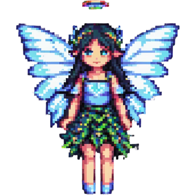 pixel art fairy with wings, cute and magical emoji