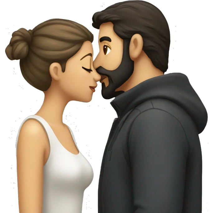 Girl kissing a man with dark beard  emoji