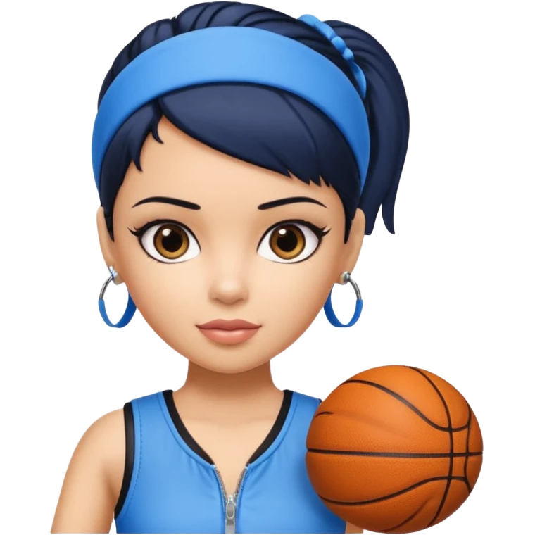 generate a pretty bratz that looks like Kajol Devgn\ bollywood actress
 Wearing a blue zipper with short blackhair and a blue hairband. Carrying a basketball emoji