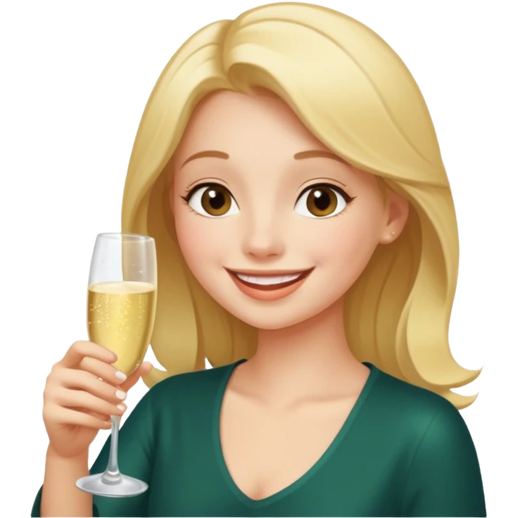 A shy young woman gently takes her first small sip of champagne, smiling with excitement. emoji