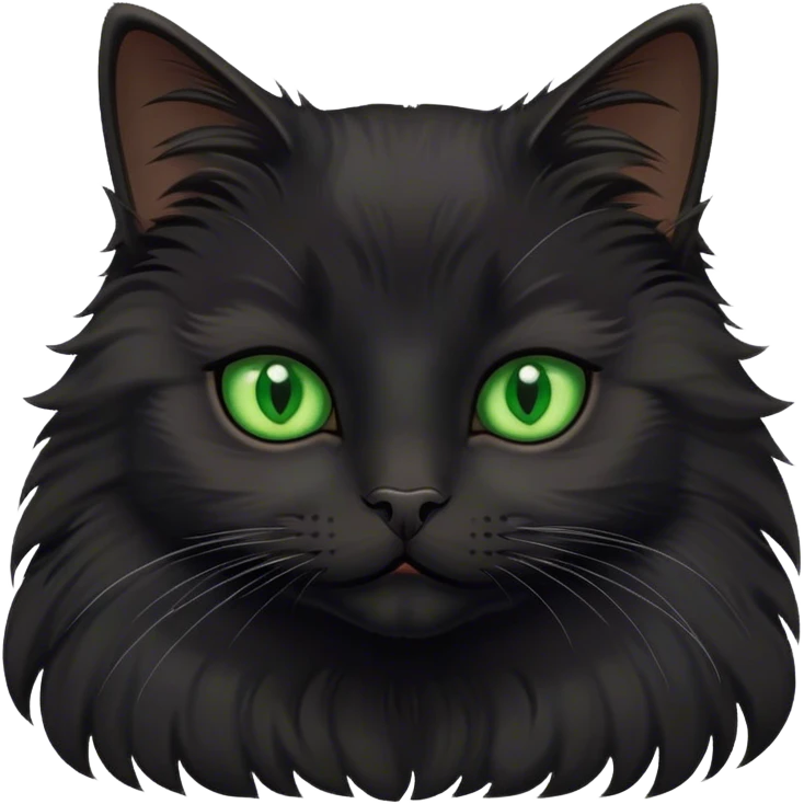 Fluffy black cat with green eyes emoji