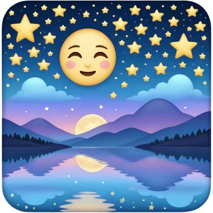 "Design a calming emoji for evening reflection. Soft moonlight, gentle stars, peaceful twilight sky, or spiritual symbols. No people - emphasize tranquil colors, night sky elements, and serene spiritual imagery." emoji