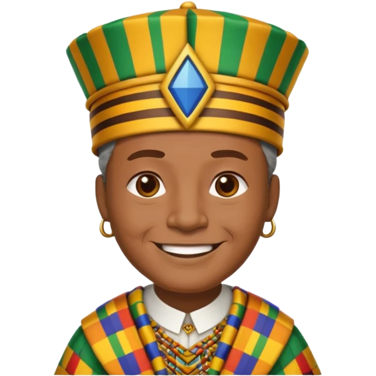 Create an emoji of an old African king wearing kente cloth and white shirt with an african kufi hat emoji